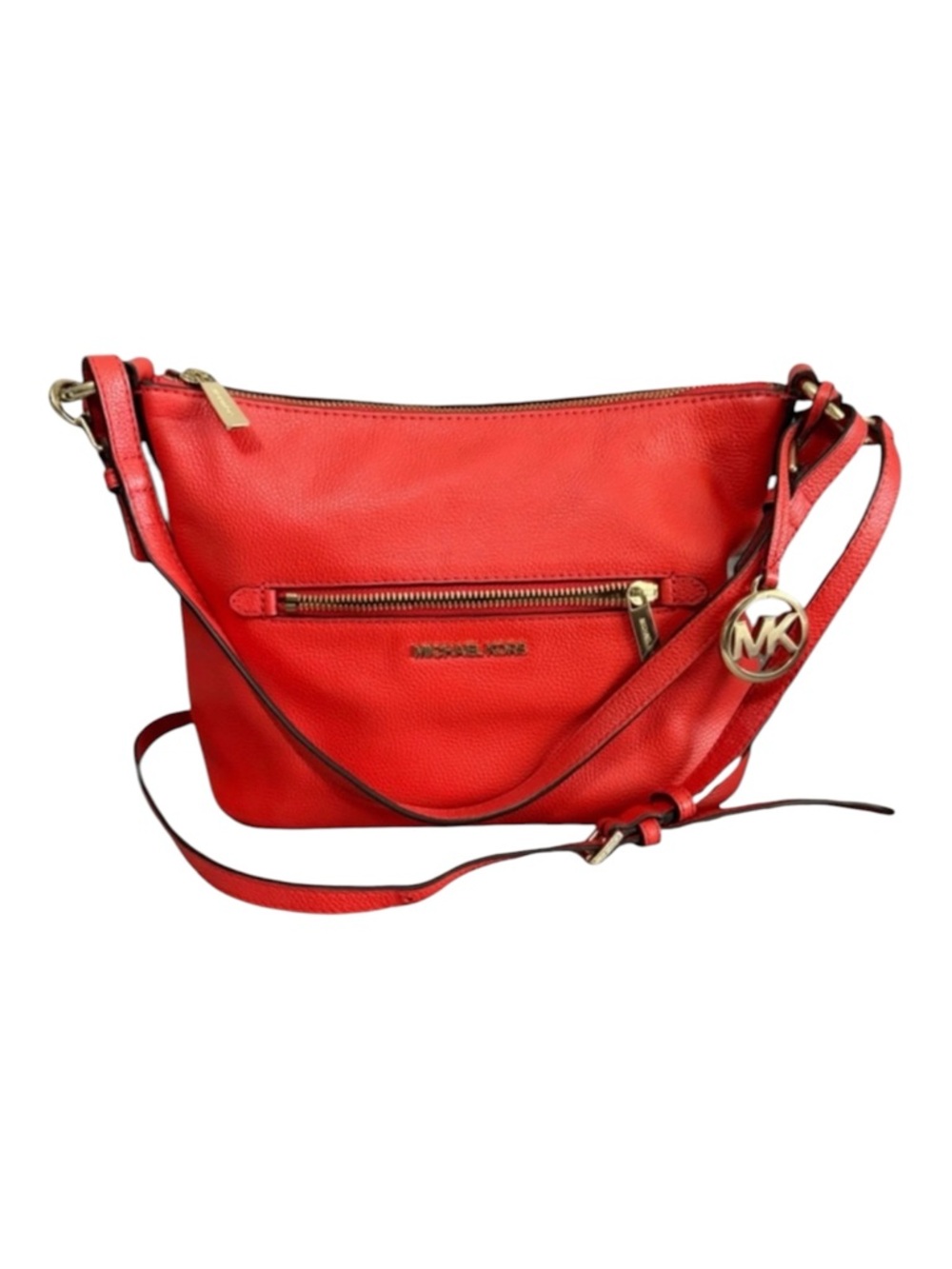 Michael Kors Lupita Shoulder Bag Leather Purse with Crossbody Strap Red Orange